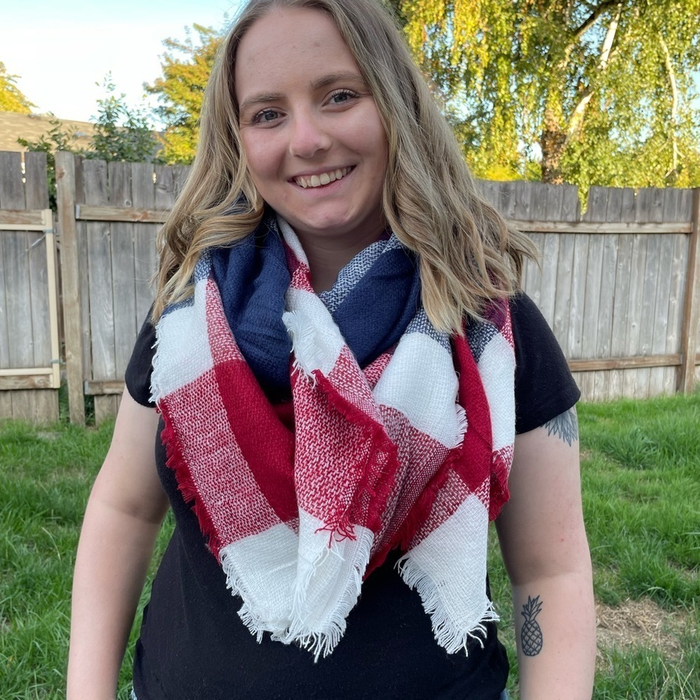 Color Block Blanket Scarf - Burgundy/Navy